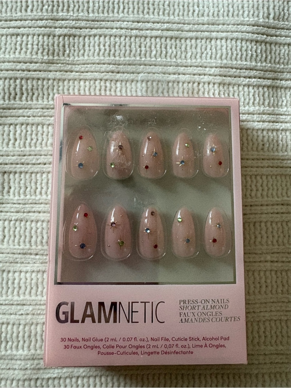 Glamnetic Pink Press-On Short Almond Nails with Rhinestones Northstar